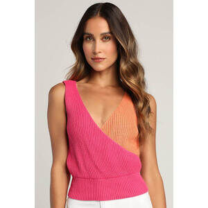 Lulus Double This Pink And Orange Color Block Knit Tank Top - Size M